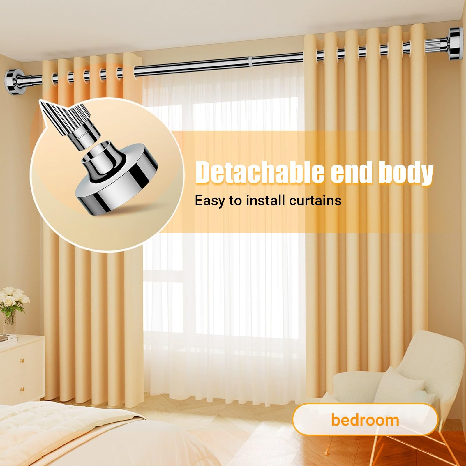 Rideau de douche télescopique antidérapant et extensible en acier inoxydable pour fenêtre de salle de bain et placard (argenté, 110 cm, 200 cm)