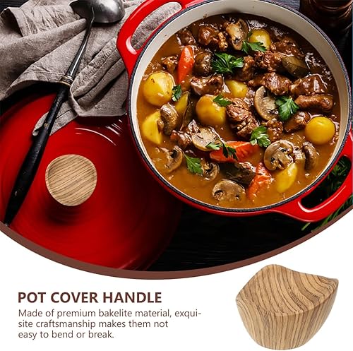 Miniatura 2 de iplusmile Pomos de repuesto para mango de tapa de olla, 4 pomos con patrón de madera para un agarre cómodo, compatibles con la mayoría de tapas de