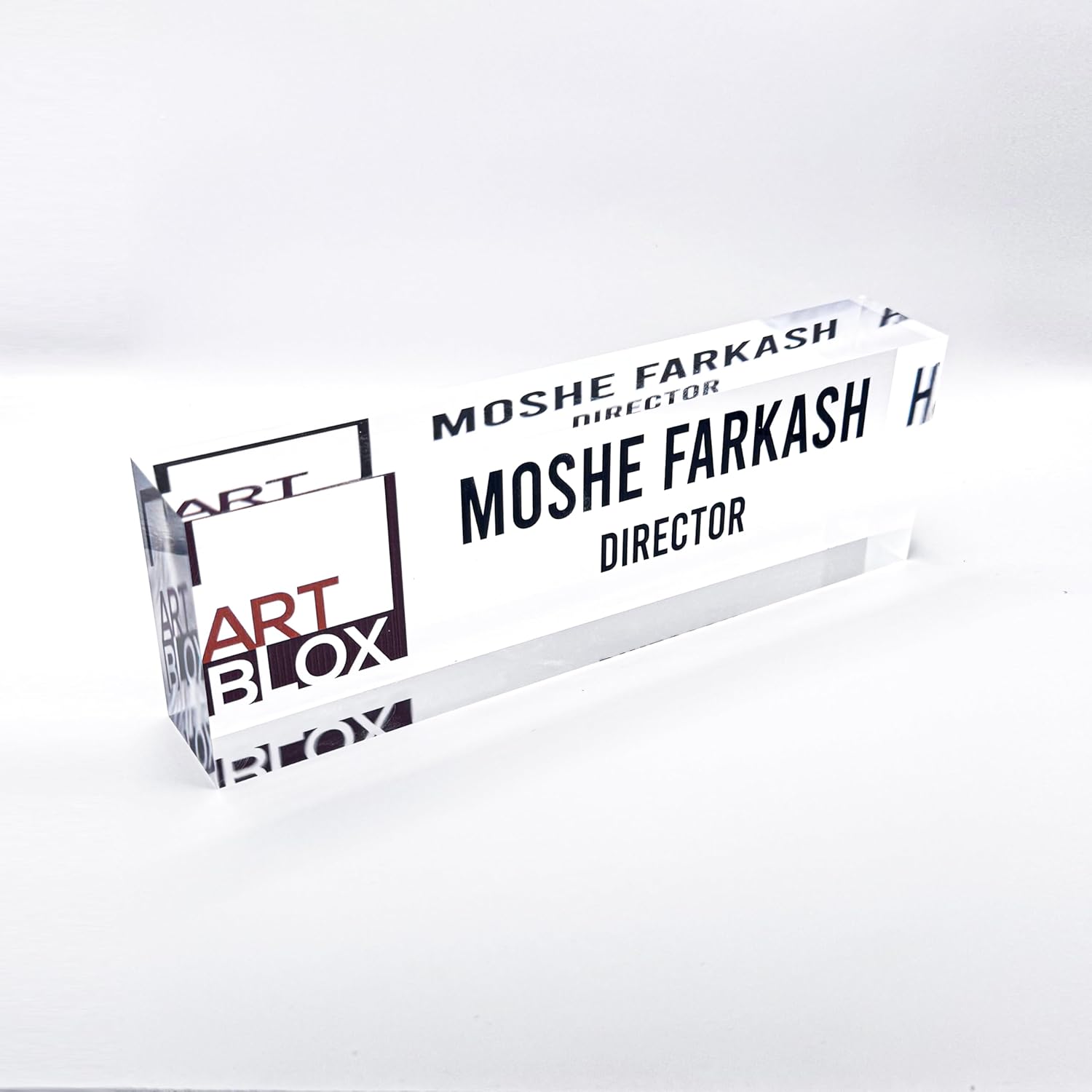Artblox - Office Desk Name Plate Personalized | Custom Name Plates for Desks with Your Logo On Clear Acrylic Glass - (8" x 2.5") - Image 7
