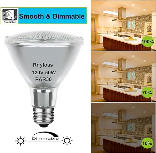 Miniatura 6 de Rnyloas PAR30 halógeno de cuello largo 50 W 120 V, paquete de 6 luces de inundación PAR30 de alto rendimiento 700 lm PAR30 regulable, de larga