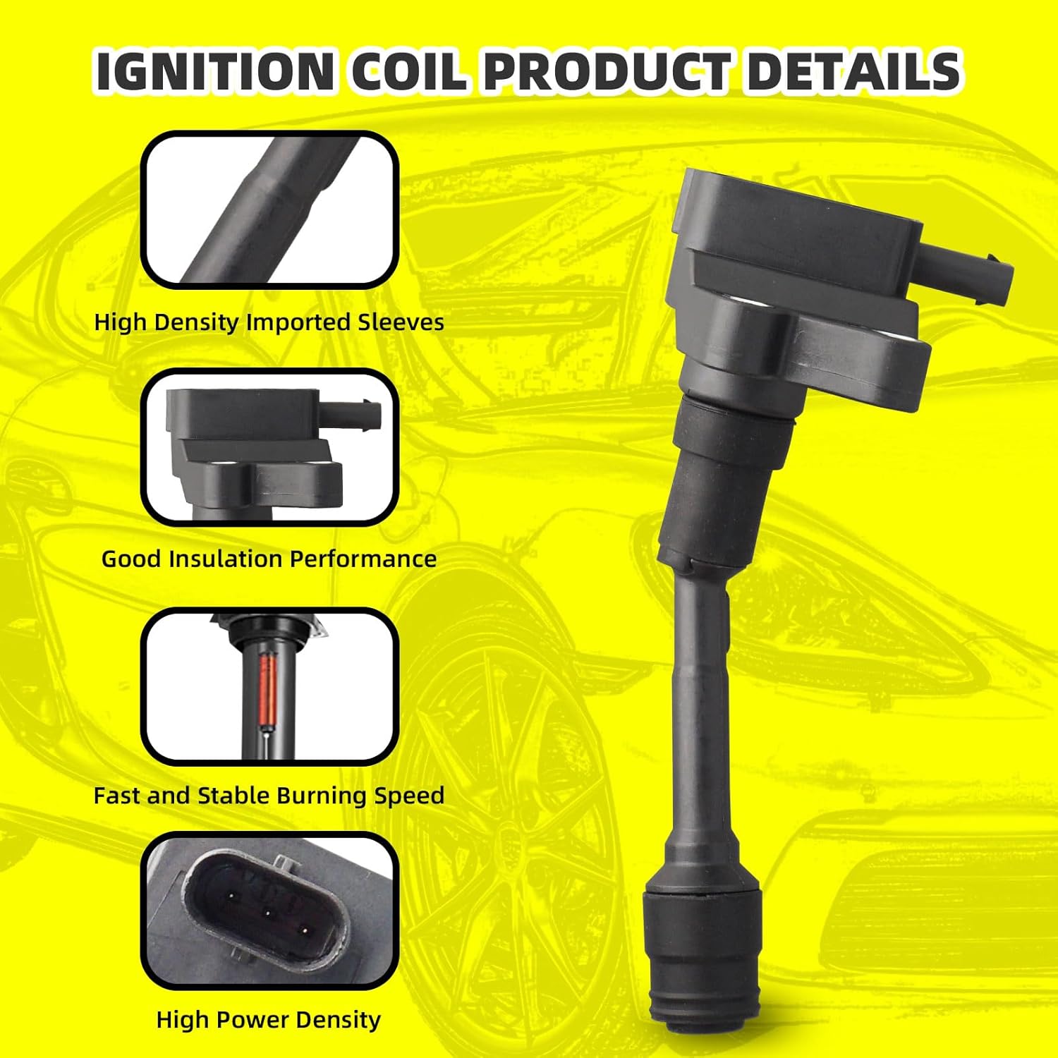 Set of 3 Ignition Coils Pack CM5Z12029B UF736 & 3 PCS Iridium Spark Plugs Compatible with Ford EcoSport 2018-2021 Fiesta 2014-2017 Focus 2015-2018 1.0L L3