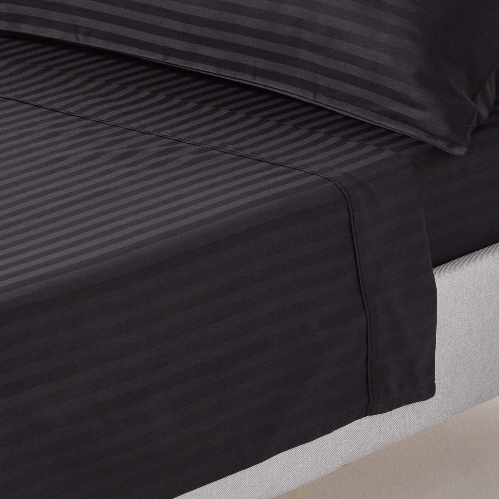 HOMESCAPES Black Pure Egyptian Cotton Flat Sheet Double 330 TC 500 Thread Count Equivalent Satin Stripe Bed Sheet