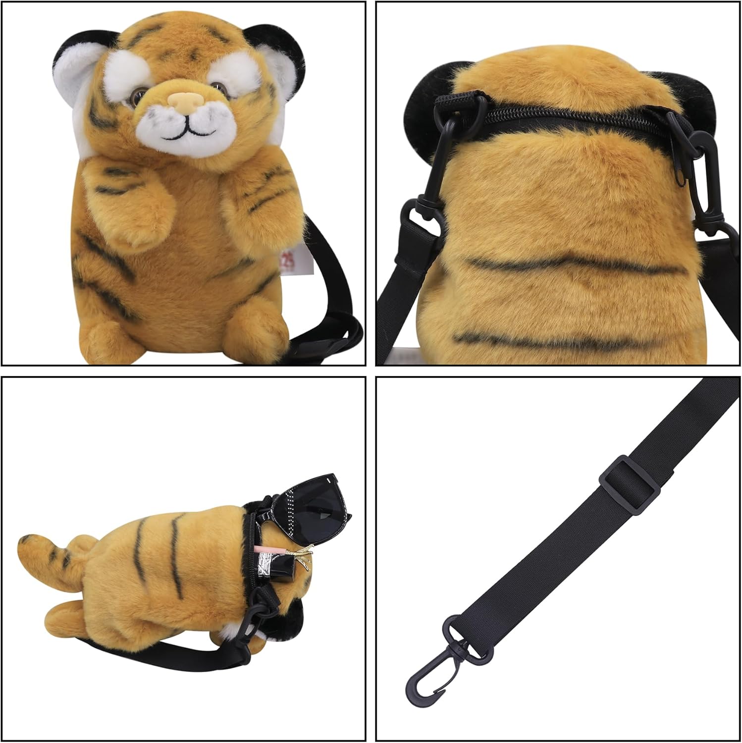 Plush Tiger Panda Crossbody Purse for Women Girls Small Fluffy Animal Shoulder Plush Tiger Panda Doll Cute Purse - Image 7
