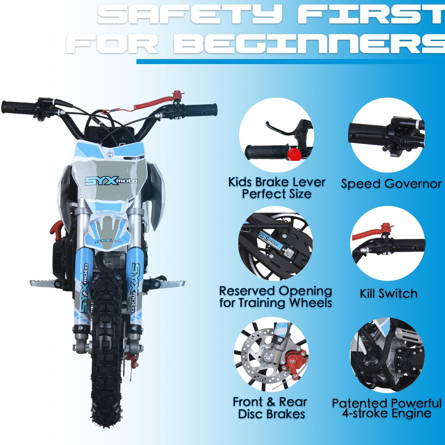 SYX MOTO 50cc Gas Dirt Bike, 4-Stroke Pit Bike for 8-14, Pull Start Gas Powered Off-Road Mini Motorcycle, Ideal for Trail & Motocross, Up 22 Mph, 143 lbs Maximum Load, W/EPA Approved (Blue)