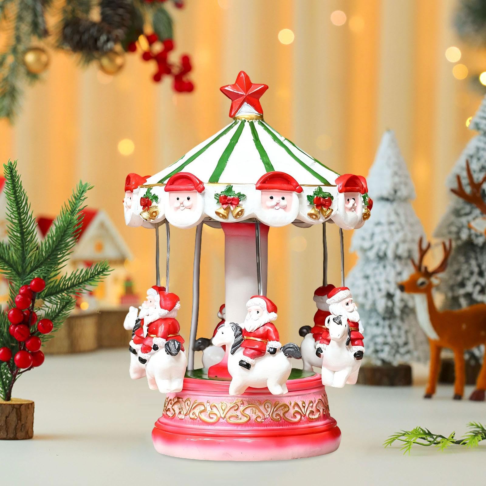 Oshhni Carrusel navideño de Papá con Luces y Figuras de Papá, Adorno de Escritorio Coleccionable único para Armario, Entrada o Interior.