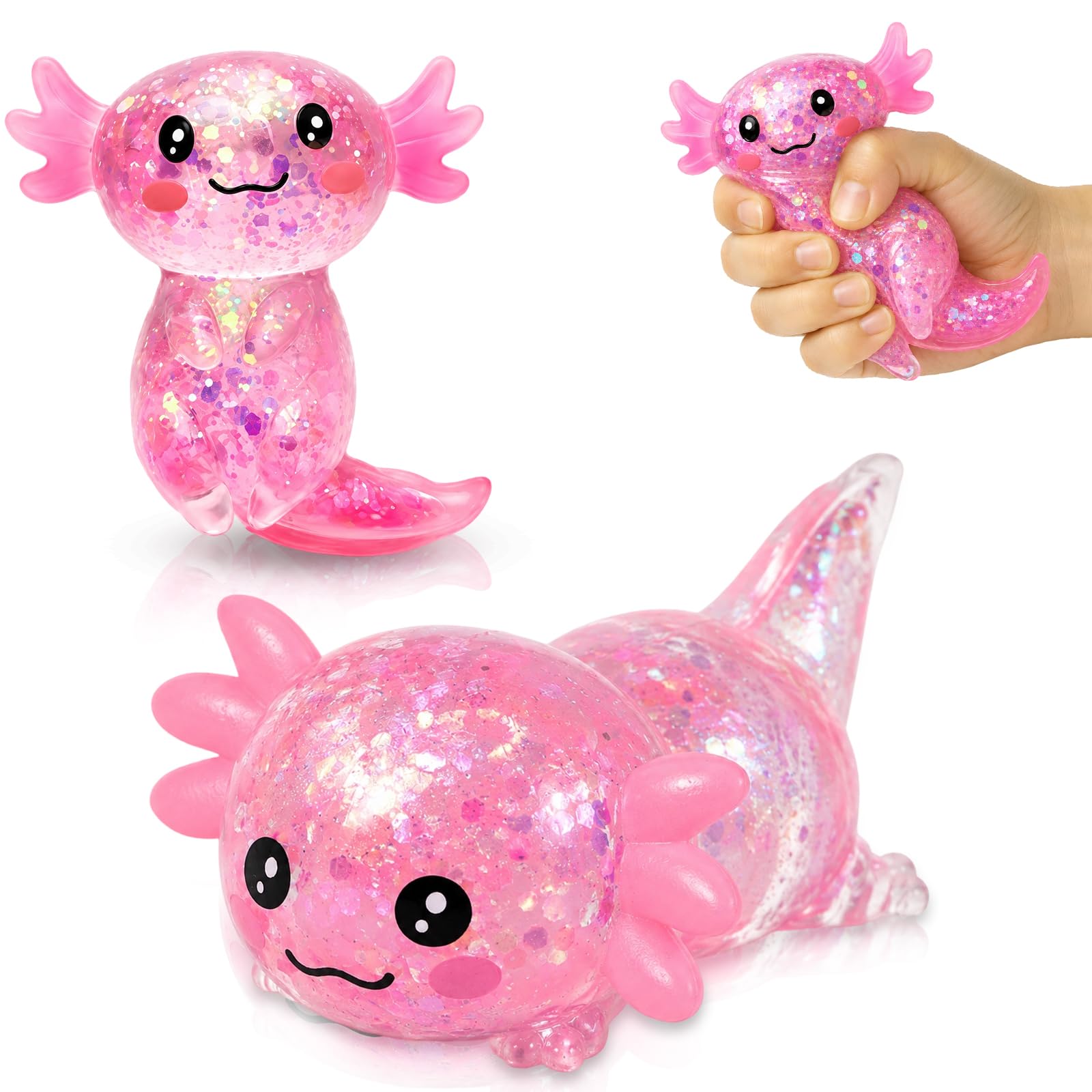 2Pcs Axolotl Squishy, Sugar Squishy Set, Pink Colour, Two Piece Collection for Desk or Travel
