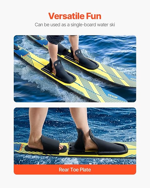 VEVOR Set di Tavole per Sci d'Acqua Lunghezza 170,2 cm con Attacchi a Ferro di Cavallo Regolabili X-9 Rivestimento UV Lucido, Tavole per Sci d'Acqua Combo per Adulti Carico max. 136 kg - 4