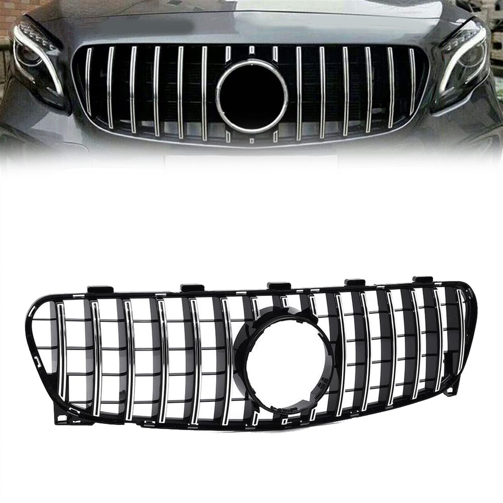 Rejillas Delanteras Parrillas De Carreras De Rejilla De Parachoques Delantero De Coche ABS GTR De Plata Cromada para Mercedes para Benz X156 GLA200 GLA250 GLA45 AMG 2017-2019