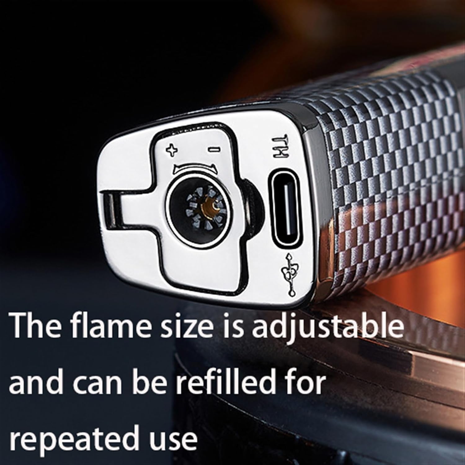 Portable metal lighter, windproof three-fire straight flame butane lighter, transparent visible gas chamber, adjustable flame size, refillable and reusable, suitable for barbecue, candles, outdoor, ca