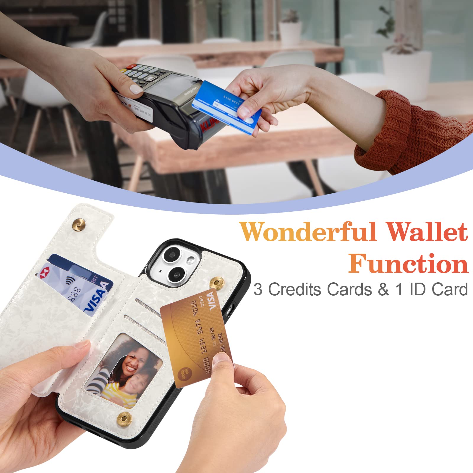 UEEBAI Wallet Case for iPhone 15 with Card Holders, PU Leather Cover Kickstand RFID Blocking Double Magnetic Clasp Rilievo Flower Shockproof Flip Case for Women Girls - Tree Vine