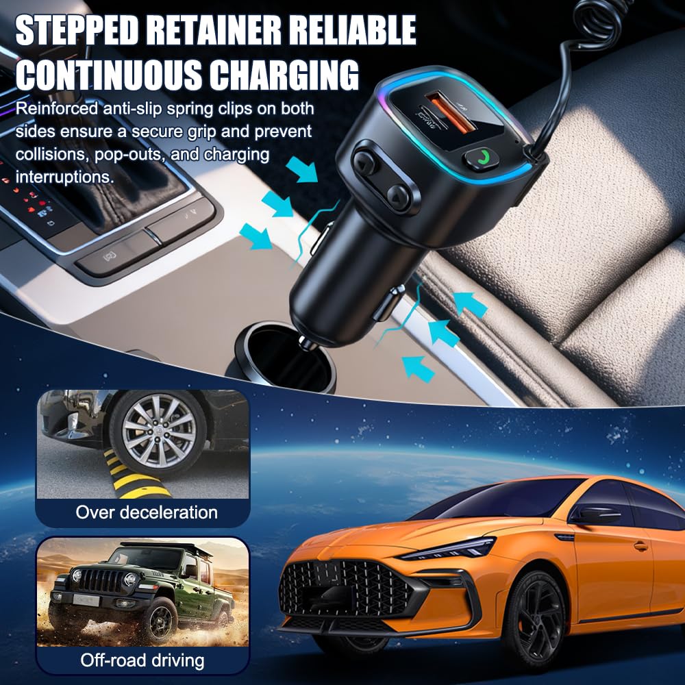 Bluetooth Auto, Trasmettitore Bluetooth Per Auto 5.4 Con Jack Da 3,5 Mm, Aux Bluetooth Auto Usb C Aux Per Auto Per Chiamate In Vivavoce e Musica Wireless Compatibile, Suono Hi-Fi Bass Rgb Ambient