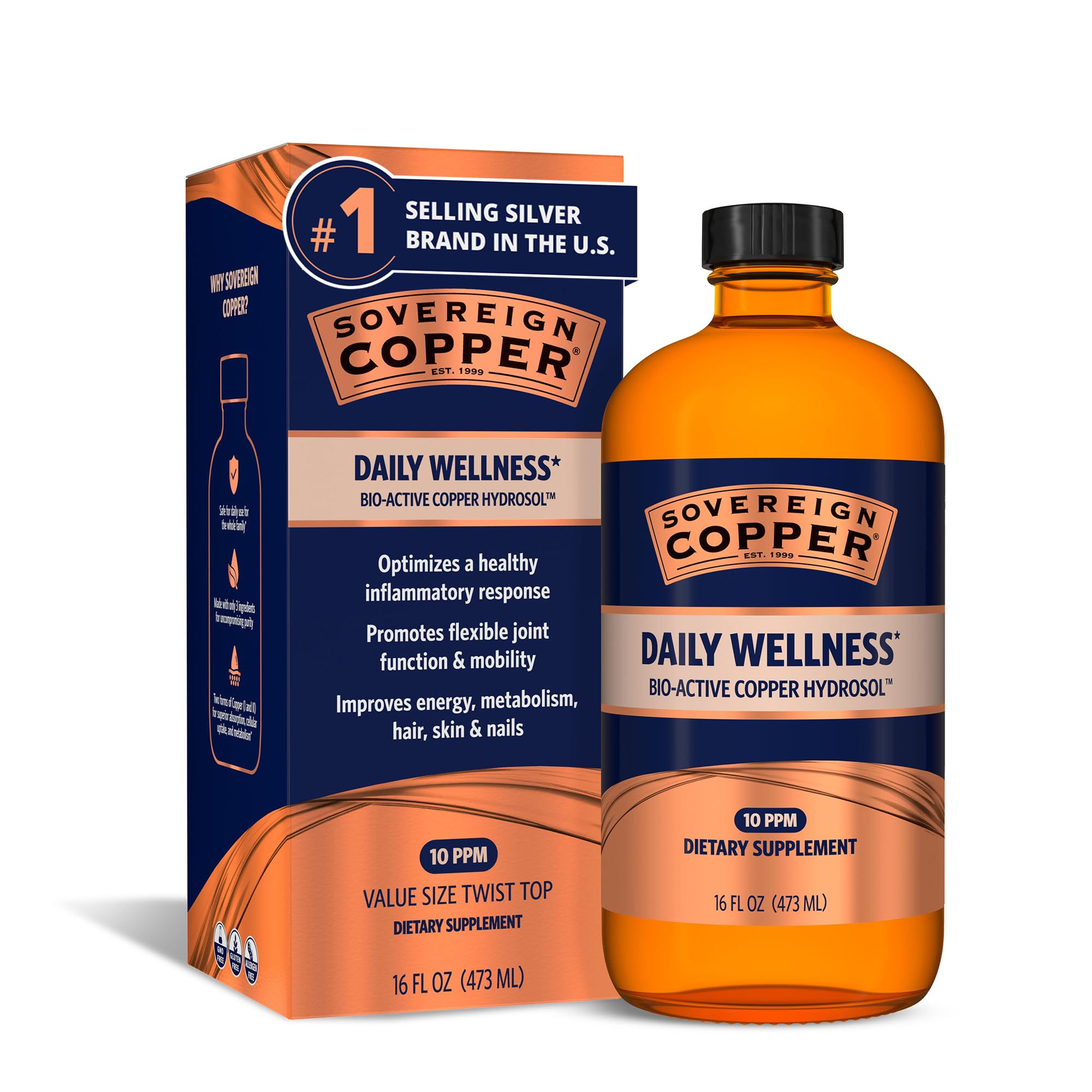 Sovereign Copper Bio-Active Copper Hydrosol, 16 fl oz (473 mL) 16 Fl Oz (Pack of 1)