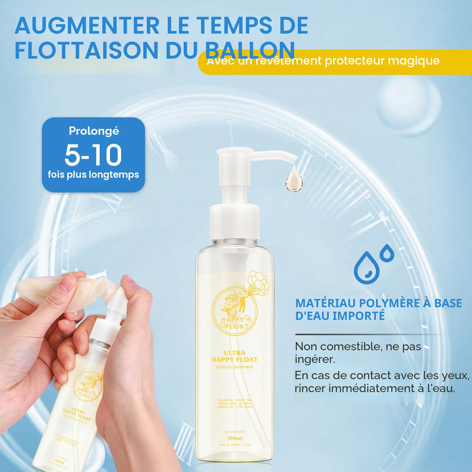 Allony Float Magic Traitement pour ballons en latex d'hélium, 100 ml, augmente le temps de flottation, haute efficacité et longue durée de vie, convient pour les fêtes d'anniversaire