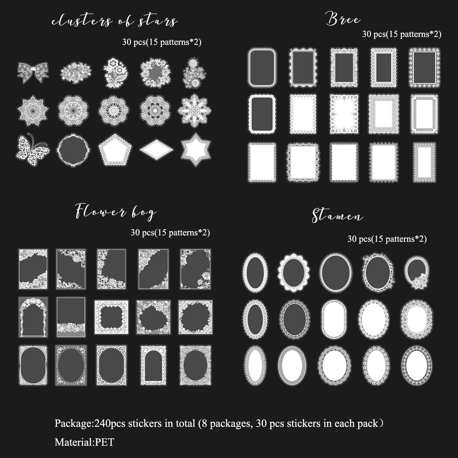 Set di 240 adesivi per scrapbooking in PET per ac