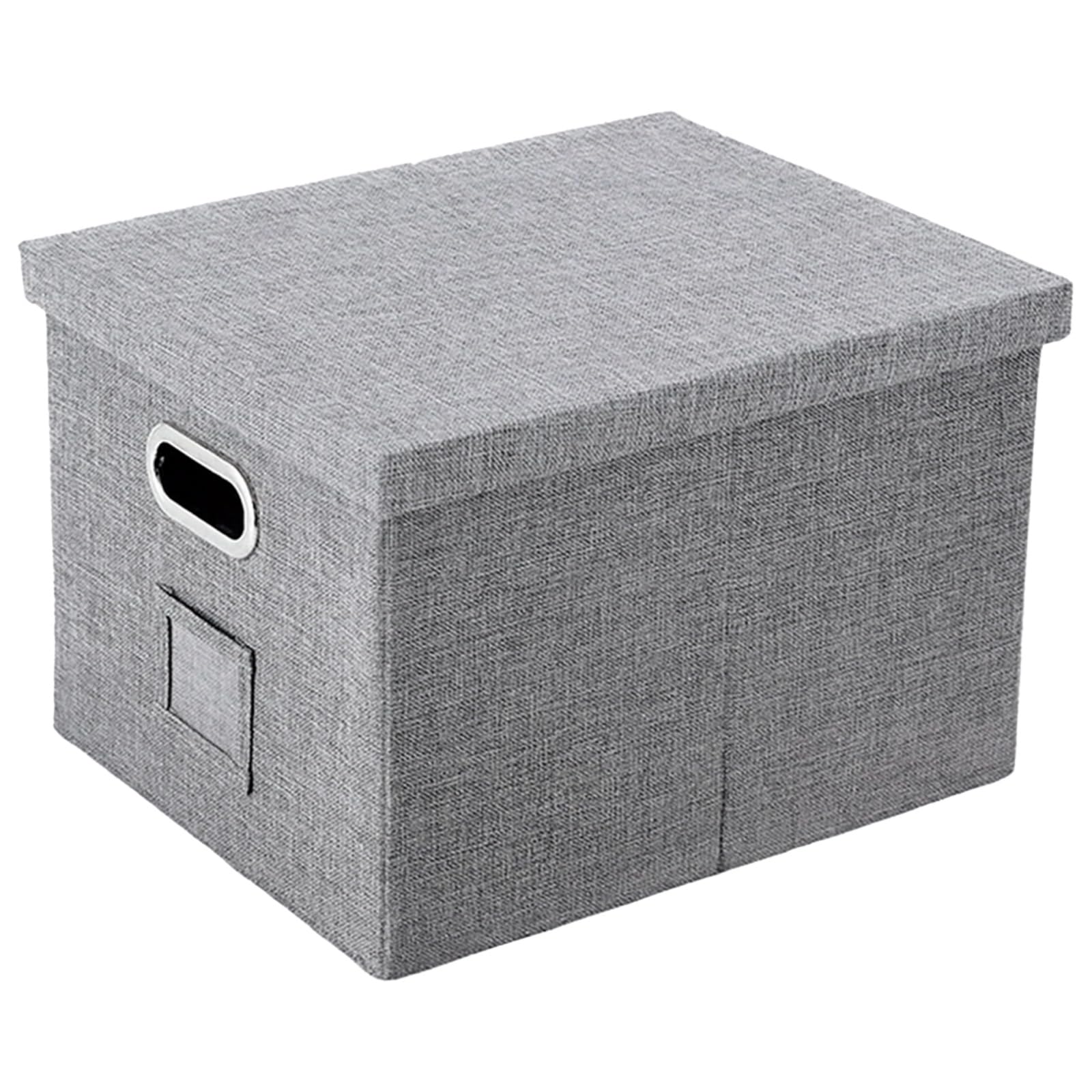 Packool Foldable Document Storage Box with Lid Fabric Storage Box, 16.1 x 13.4 x 10.6 in / 41 x 34 x 27 cm Gray Decorative Office Storage Organizer for Desktop, Shelf, Closet