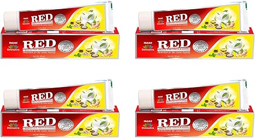 Jagat Devsutra - Pasta de dientes roja  Ayurvédica, orgánica y herbal  Blanqueamiento dental 100% natural, sin flúor ni colores artificiales, curado
