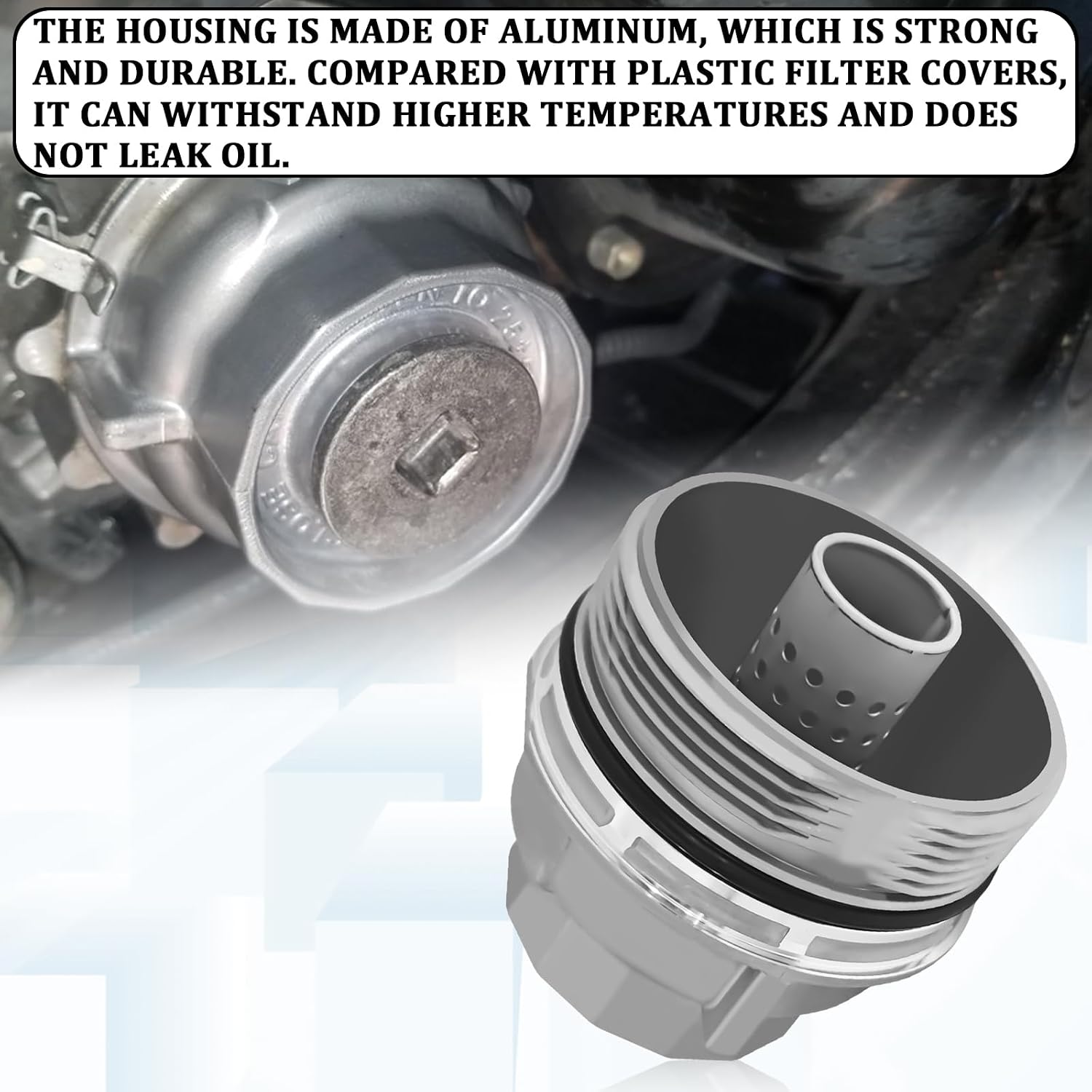 Oil Filter Housing Cap Assembly with Oils Plug, Replace 1562040030 15620-40030, Upgraded Version Aluminum Oil Filter Housing Compatible with Toyota Avalon Camry Corolla Matrix Prius RAV4
