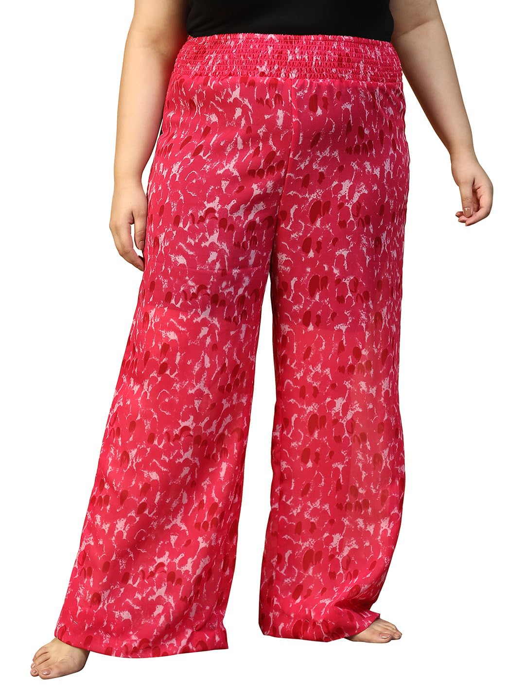 oxolloxo Women Plus Size Printed Flared Beachwear Pants with Elasticated Waist-picture-33
