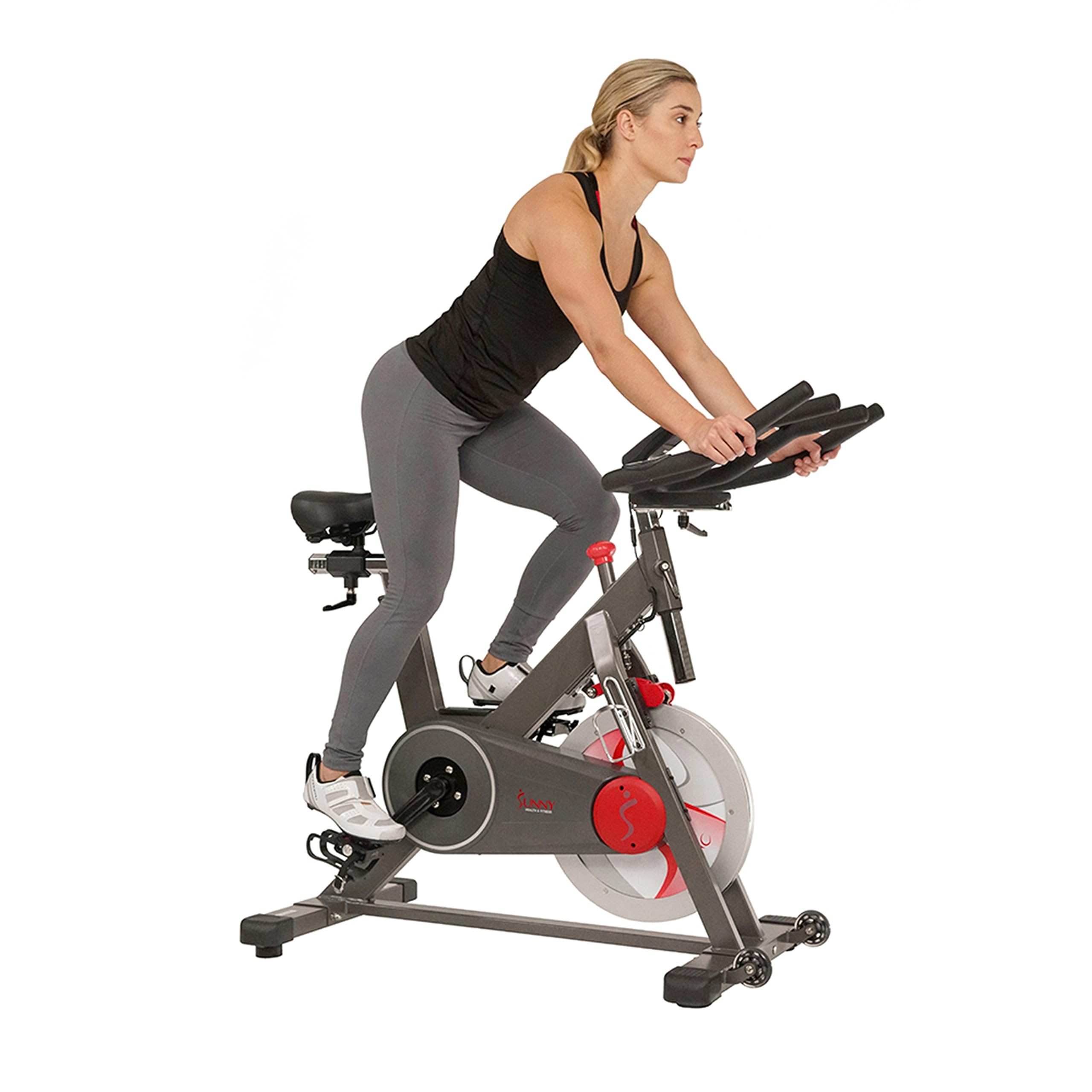 Sunny Health & Fitness Magnetic Exercise Bike, 44LB Flywheel & 300LB Weight Capacity for Intensive Home Workout, Indoor Cardio Training w/4-Way Adjustable Seat, Optional Free SunnyFit App Connection