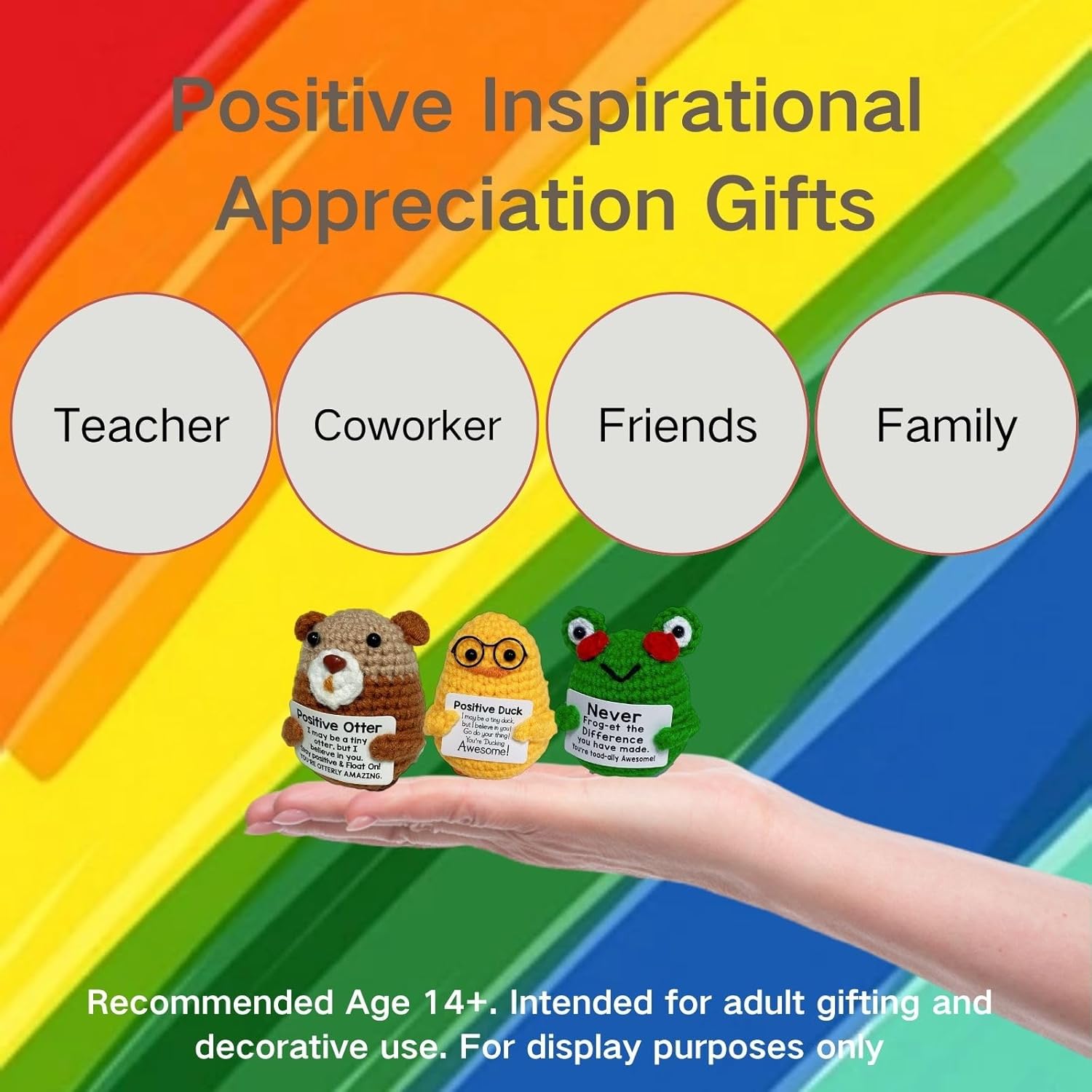 Hanj 9 Pcs Employee Appreciation Gifts in Bulk – Positive Crochet Desk Decor Keepsakes for Adults, Inspirational Thank You Gifts for Coworkers, Office Staff