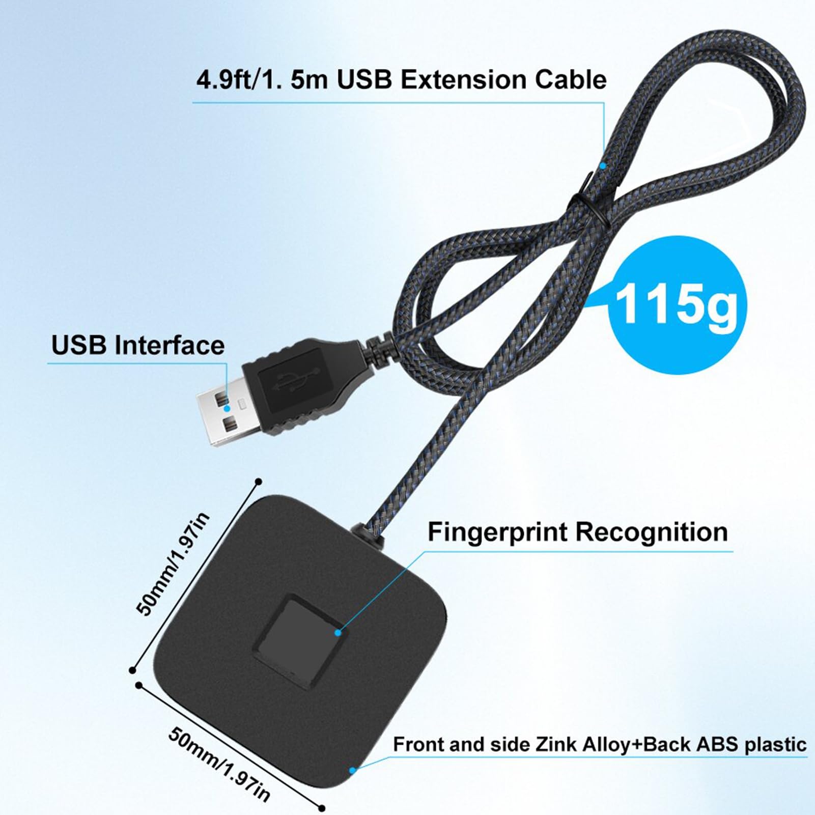 Tosuny Lettore di Impronte Digitali USB Desktop per Wins 10/11 Hello, Dongle per PC per Scanner Biometrico di Impronte Digitali, Tocco a 360° e Corrispondenza Biometrica Rapida, Chiave di (BLACK)