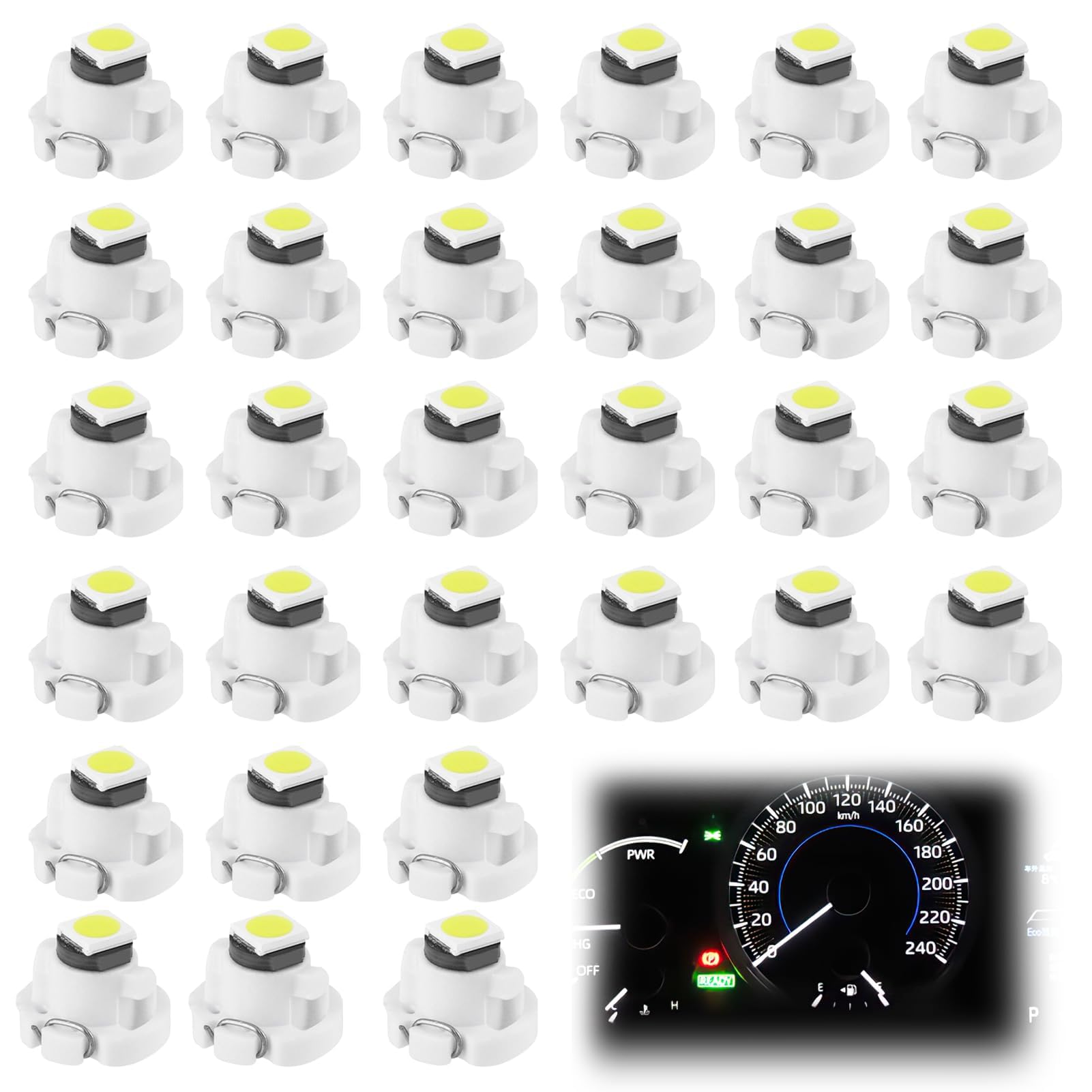 30 Pack T3 LED Dash Bulbs, 8mm Base 3030 SMD LED Instrument Cluster Light Replacement for Automotive HVAC AC Heater Panel Gauge Shift Indicator Map Dome (White Light)