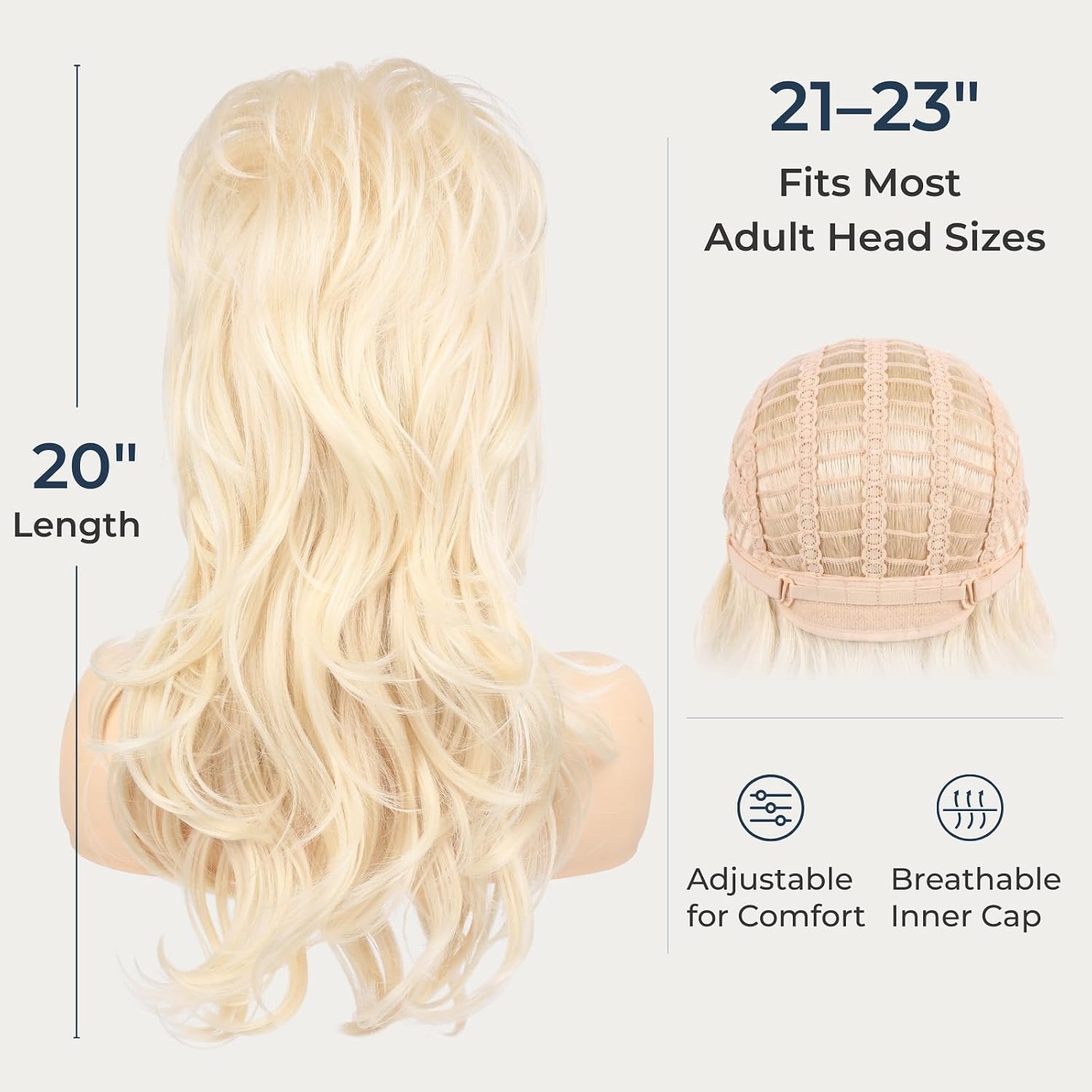 Long Blonde Country Diva Wig with Bangs, 20 Inch Layered 80s Costume Wig