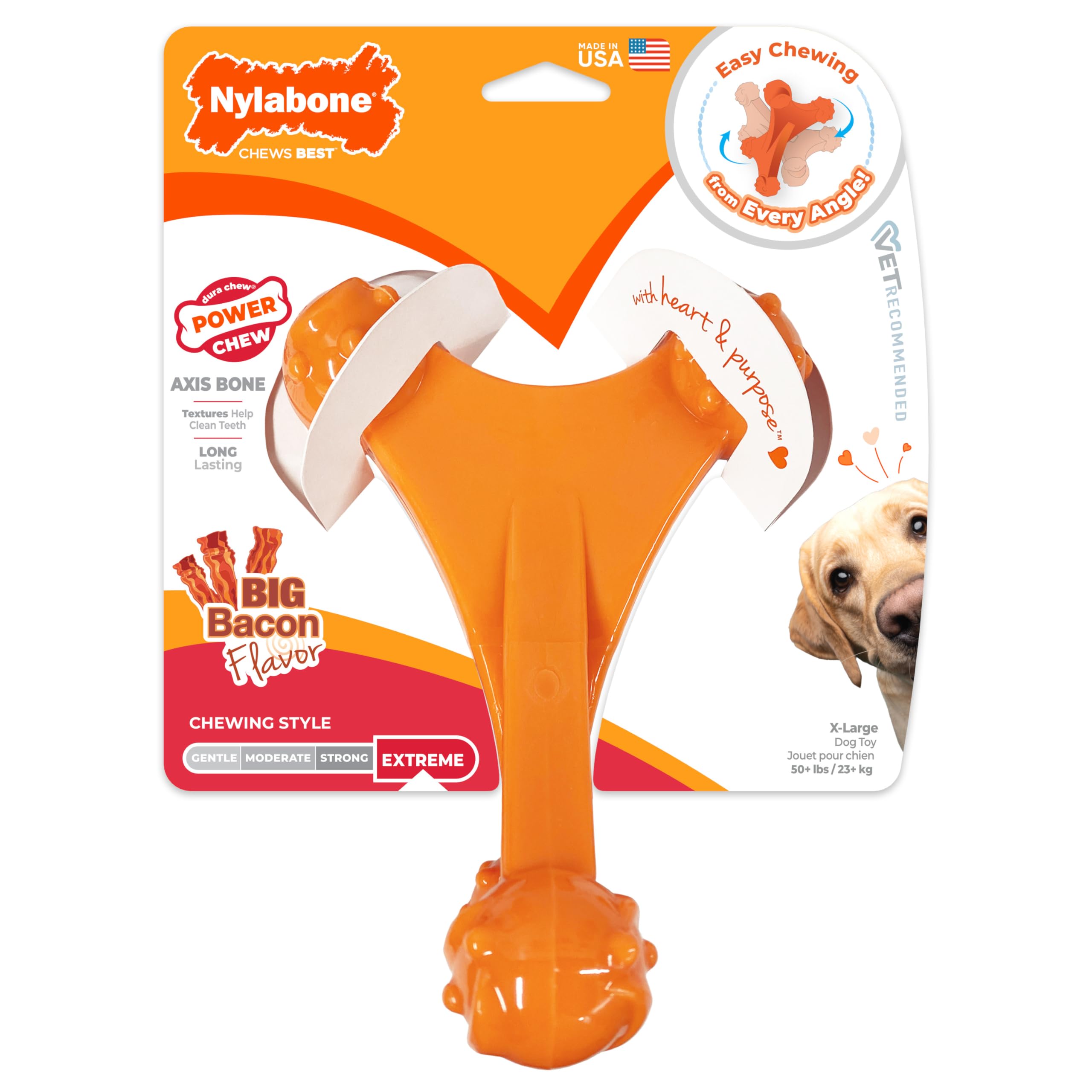 Nylabone Power Chew Axis Knochen-Kauspielzeug für Hunde, Hundespielzeug für Aggressive Kauer, Speckgeschmack, X-Large/Souper – 50+ lbs (1 Stück)
