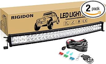 RIGIDON 32 Inch 180W Curved LED Light Bar with Wire Harness Strobe Switch Remote Control, Double Row Flood Spot Combo 18000LM Driving Boat Off-road LED Work Light for Truck SUV ATV UTV Roof Bumper