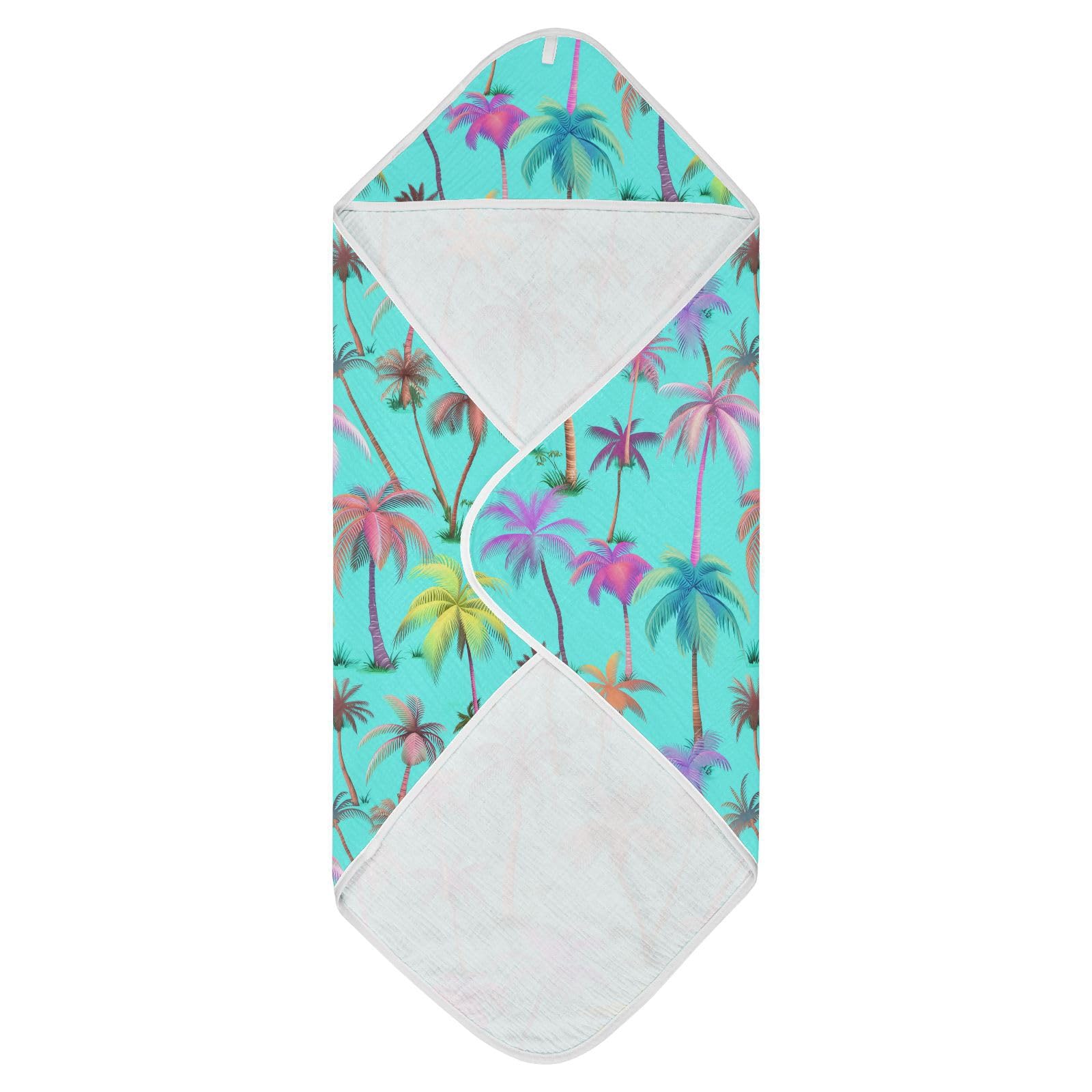 Msyxl Pastel Palms Hooded Towel - Ultra Soft & Absorbent Muslin Cotton Bath Towel for Babies, Toddlers, Newborn - Boys & Girls Essential 30