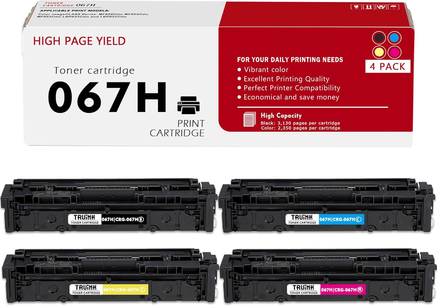 PINALL 067H (3130 pagina's) toner compatibel met Canon 067 067H voor i-SENSYS MF657cdw MF651cw voor Canon i-Sensys MF655cdw LBP633cdw LBP631cw LBP632cdw ( zwart cyaan geel magenta