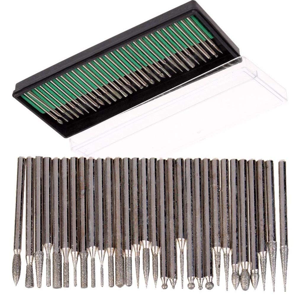 Diy Crafts 10270 India 912 Steel Diamond Burr Glass, Grinder Carving Set for Rotary Dremel, Multicolor, 30 Piece 1