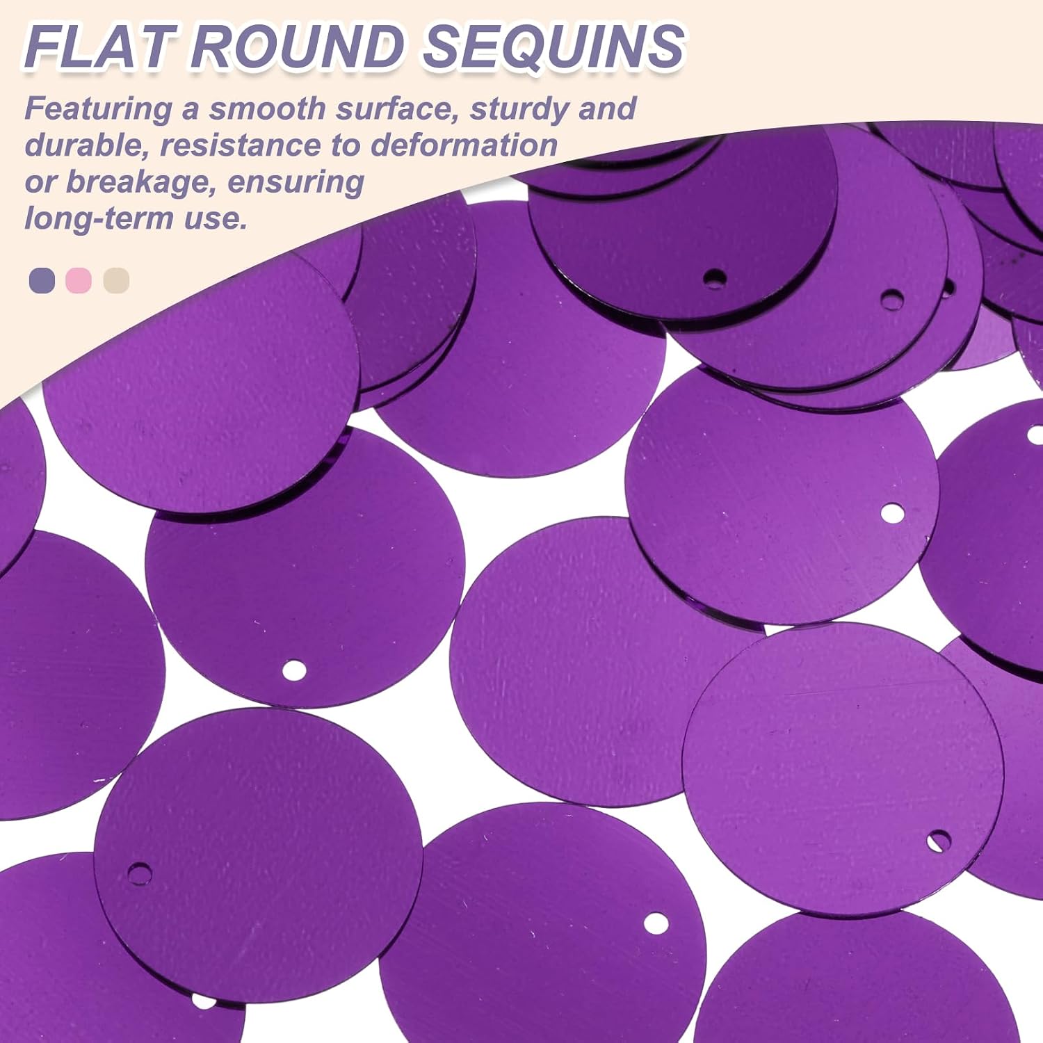 MECCANIXITY 100 Pcs Flat Round Sequins 30mm/1.2 Inch Loose Paillettes Craft Sewing Sequins with Single Side Hole for DIY Embroidery Clothing Jewelry Making, Dark Purple
