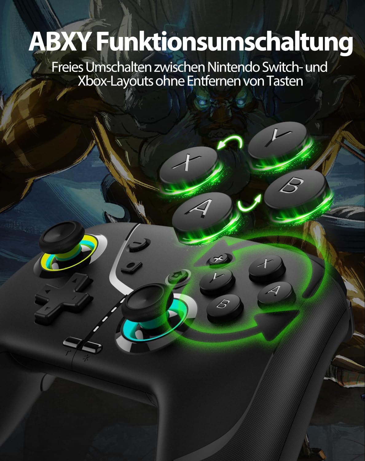 Switch Controller, Game Controller, Switch Pro Gamepad, 4 Vibrationsmodi, 3 Turbo-Modi, kompatibel iPhone/Android/Phone/PC/Steam/Mac/iOS/iPad/TV mit Programmierung/Turbo/Bewegung/Aufwachen/RGB