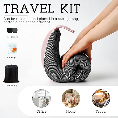 Miniatura 7 de Reidio Almohada de viaje de espuma viscoelástica para avión, diseño ergonómico, soporte para la cabeza, extraíble, lavable, súper suave, almohada