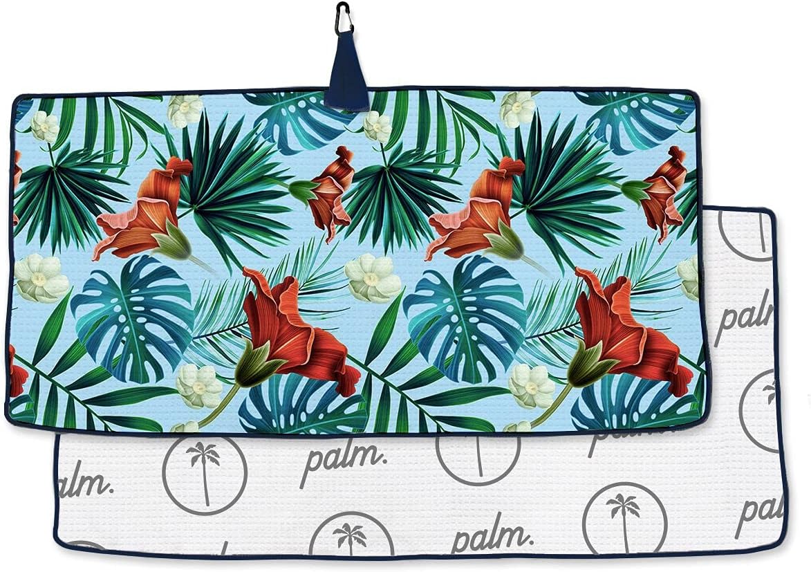 Palm Golf Microfiber Golf Towel with Carabiner Clip | 14 x 36 inches| Premium Quality | Waffle Pattern