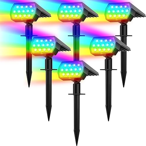 Focos solares que cambian de color para exteriores, 7 modos6 unidadespaquete de 6 focos de Navidad impermeables IP65, luz de seguridad solar para