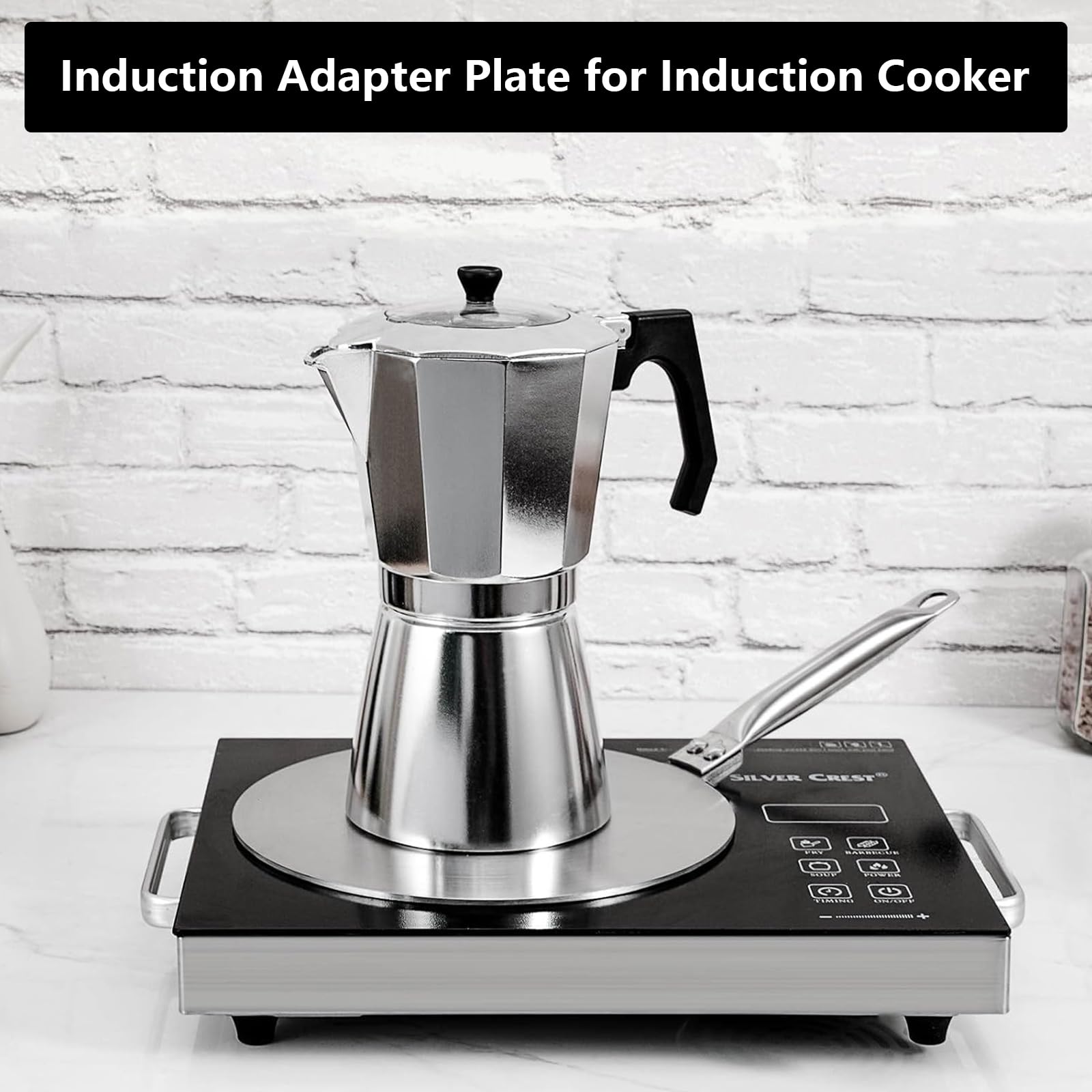 WOPPLXY Piastra adattatore per induzione con manico in acciaio inox rimovibile, diametro 24 cm, adattatore per piano cottura a induzione