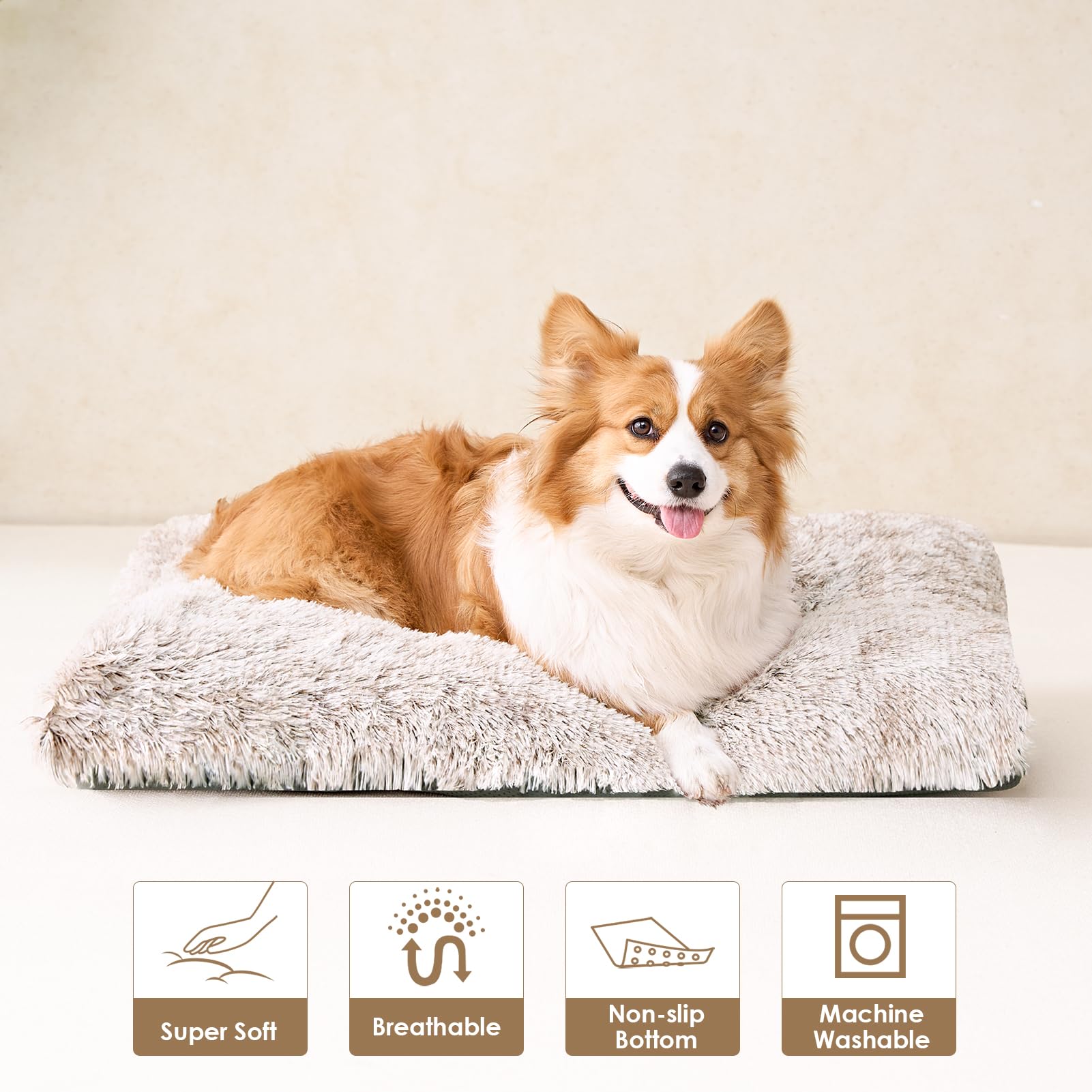 EHEYCIGA Fluffy Dog Crate Bed Medium, Calming Anti Anxiety Pet Bed Washable, Dog Mat Mattress for Crate with Anti-Slip Bottom - Image 4