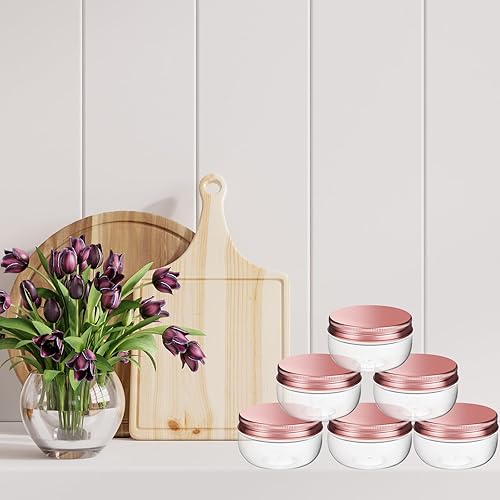 Miniatura 5 de Suclain 50 tarros de plástico de boca ancha de 3 onzas con tapas de aluminio, pequeños tarros transparentes para gelatina, mermeladas, especias,