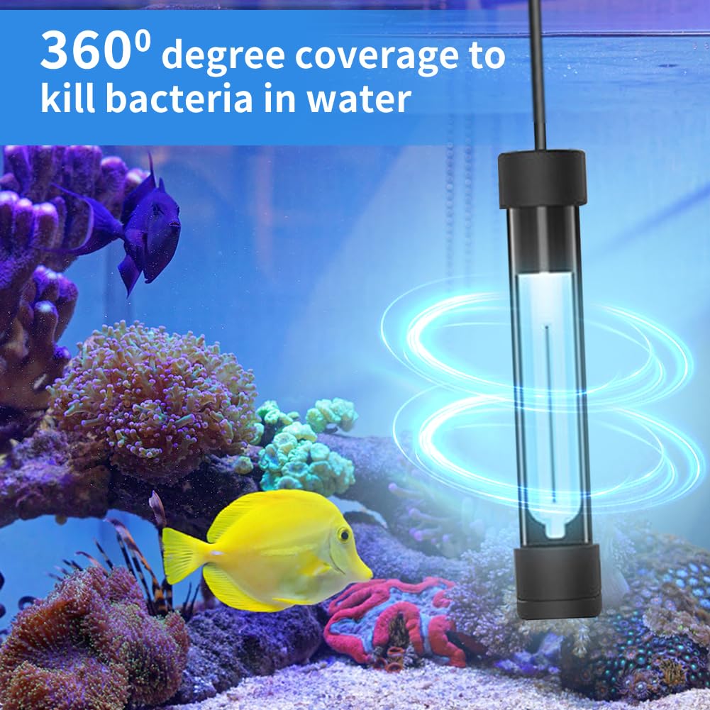Lámpara esterilizadora UV para acuario, lámpara de desinfección UV para acuario, cocina y estanque, ahorro de energía, con temporizador y funda, desinfección de agua UV, control de algas