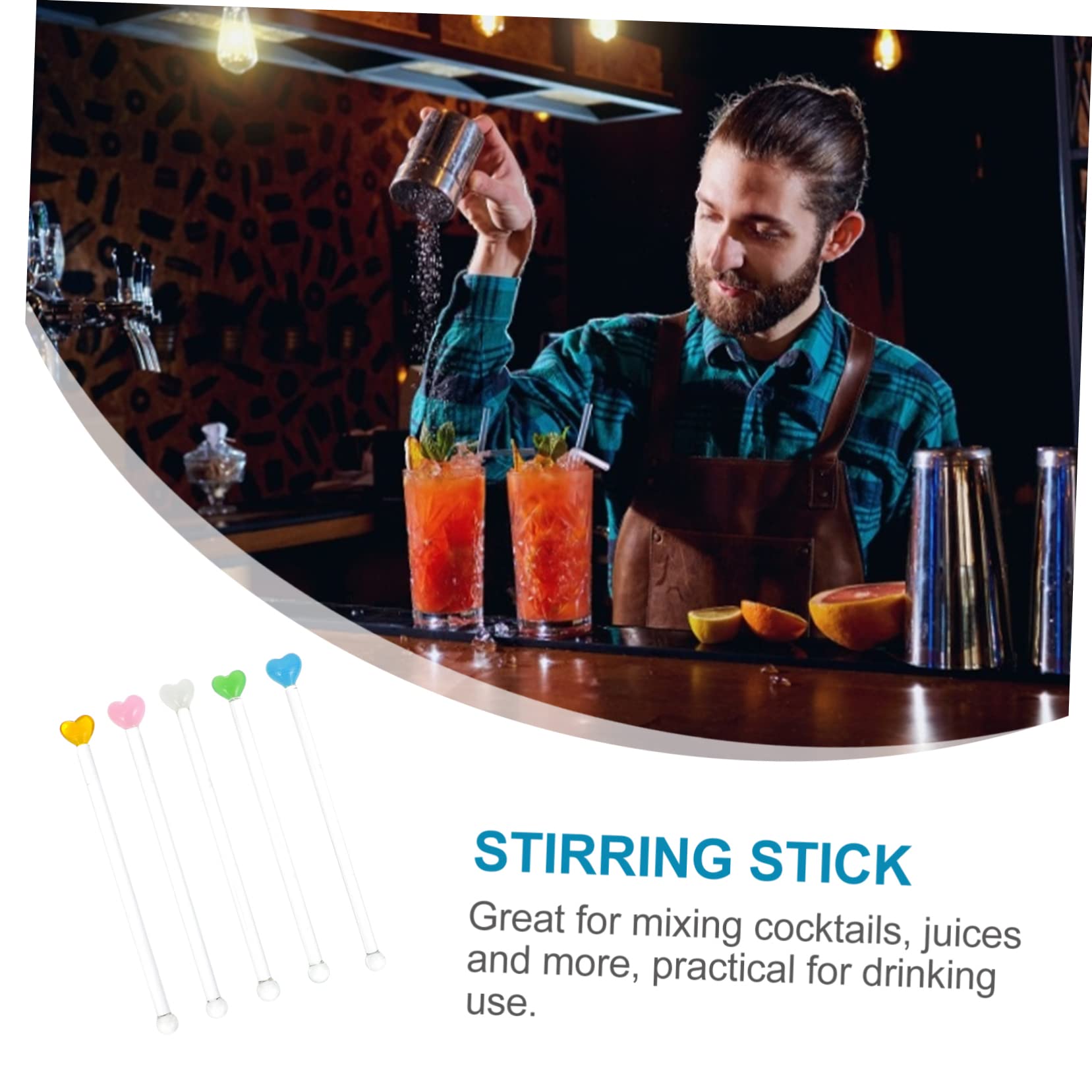 Ciieeo 5Pcs Glass Cocktail Mixing Sticks Heart Shaped Drink Stirring Rods for Juices Cocktails for Parties Home and Bars