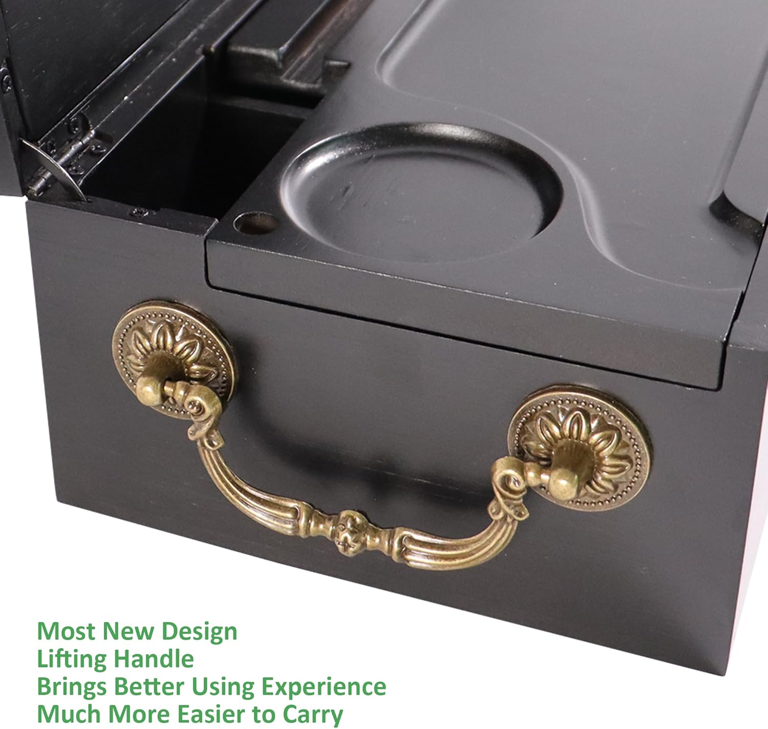 Bamboo Box with Combination Lock, Decorative Box with Handle, Large Storage Stash Box Set for Storage Tea, Coffee Bean etc, Lockable Stashbox Organizer Set as Great Gift Choice (Black)