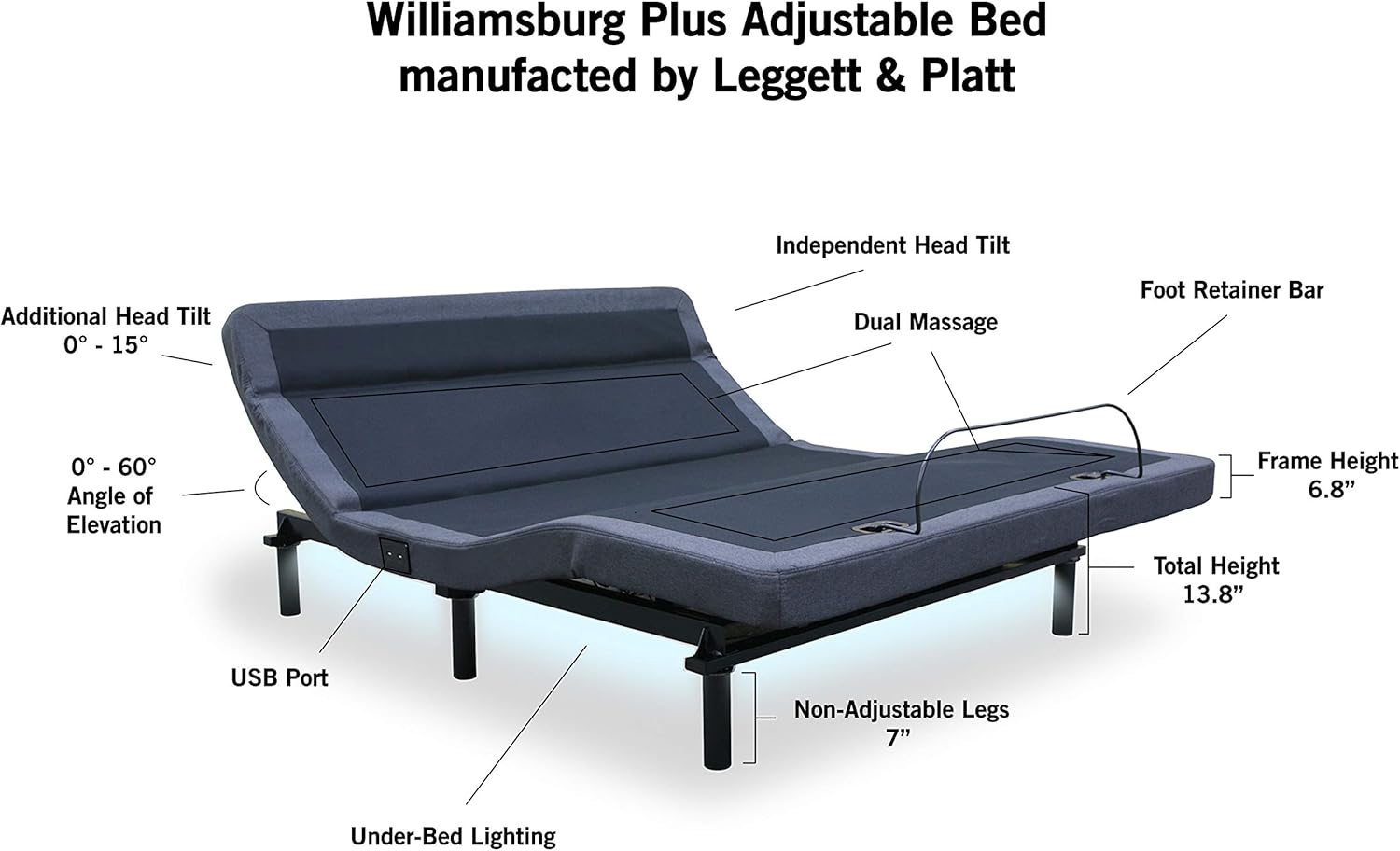 adjustable bed frame with pillow tilt