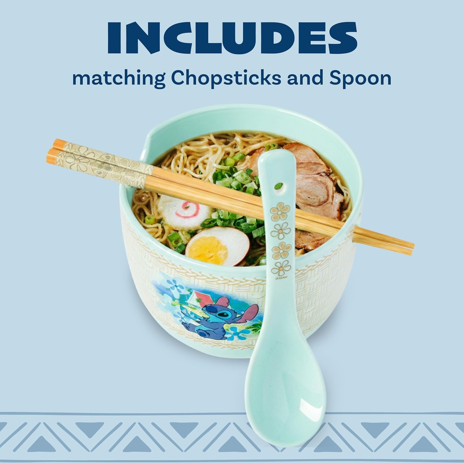 Silver Buffalo Disney Lilo and Stitch Tropical Ceramic Ramen Bowl with Chopsticks and Spoon, 20 Ounces - Image 3