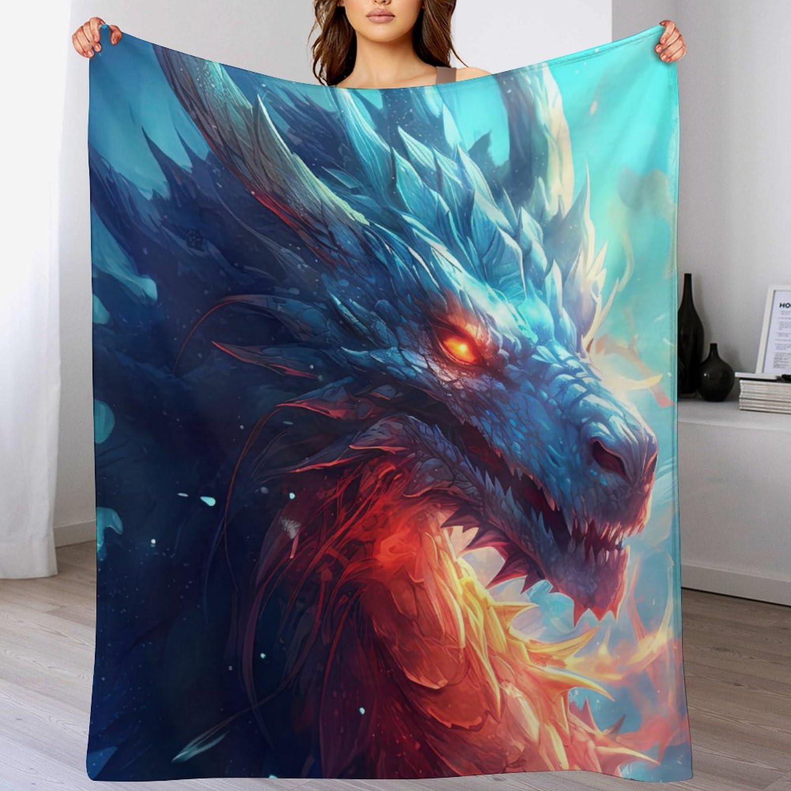 PAZZK Dragon Fleece Throw Blanket, Lightweight Warm And Cozy Soft Microfiber Fluffy Flannel Blanket for Bed Sofa Couch Settees, Kids Adult Gift Travel(100×130cm) — image 1