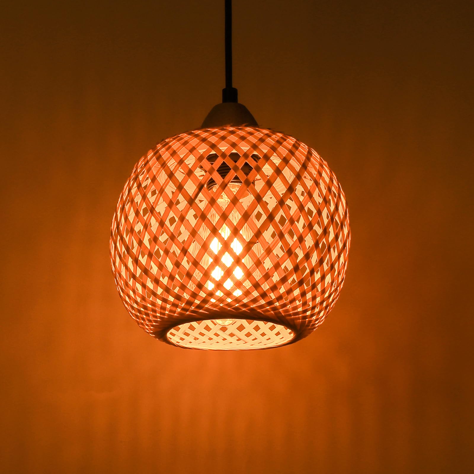 2 Stück Pendelleuchte Bambus Weben Kronleuchter Rattan Boho Style Bambus Lampenschirm Vintage Deckenlampe Dekoration Deckenleuchte für Restaurant, Wohnzimmer, Küche, Café