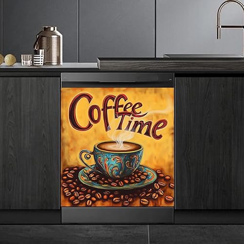 Miniatura 3 de Funda magnética para lavavajillas de estilo retro, diseño de granos de café de estilo vintage, calcomanía de vinilo para cubierta de puerta de