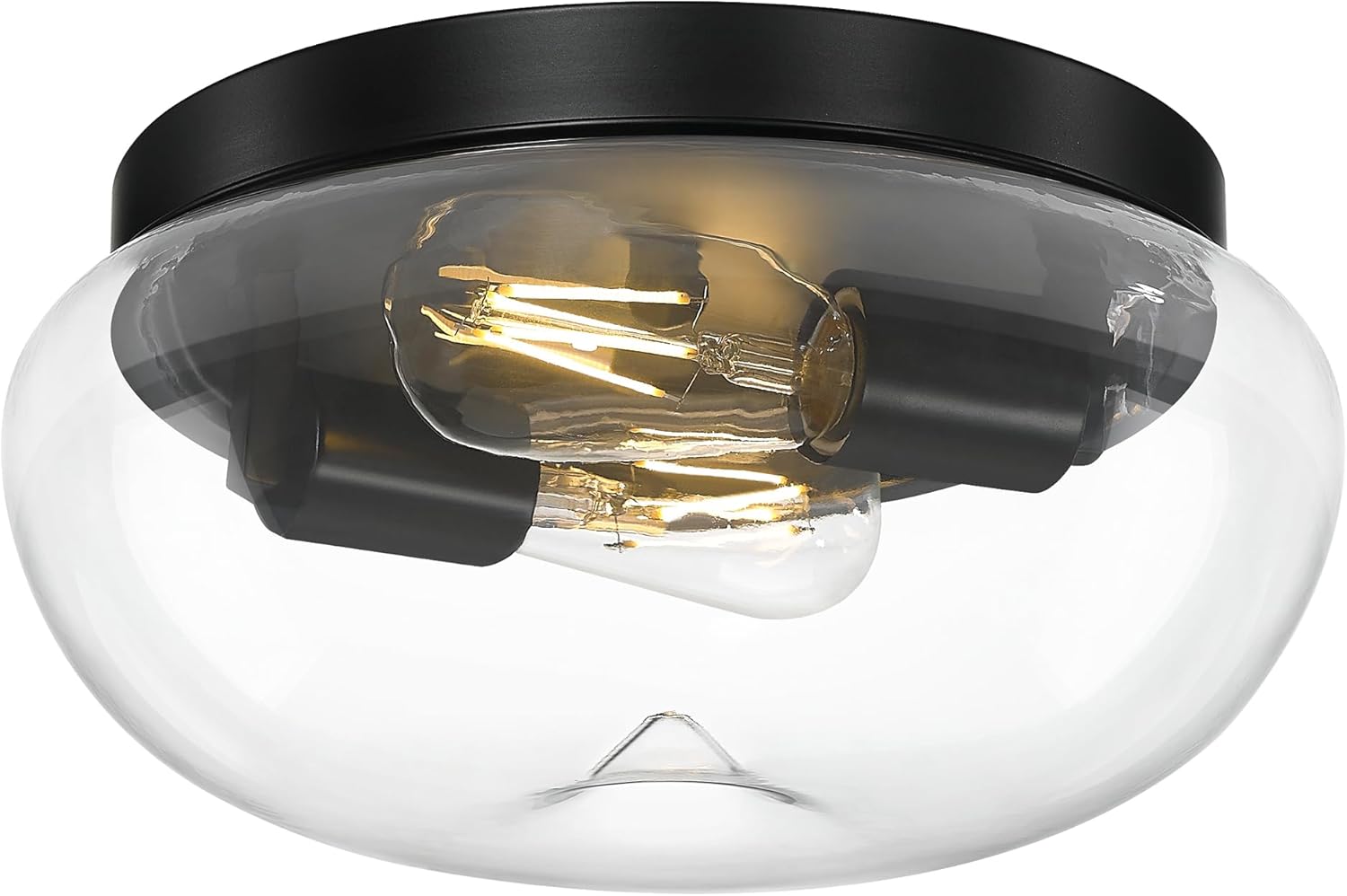 FEMILA Black Flush Mount Ceiling Light, 12" Ceiling Light Fixtures for Kitchen Island, Bedroom, Living Room, with Dome Glass Shade, E26 Base, 4FJX99F BK