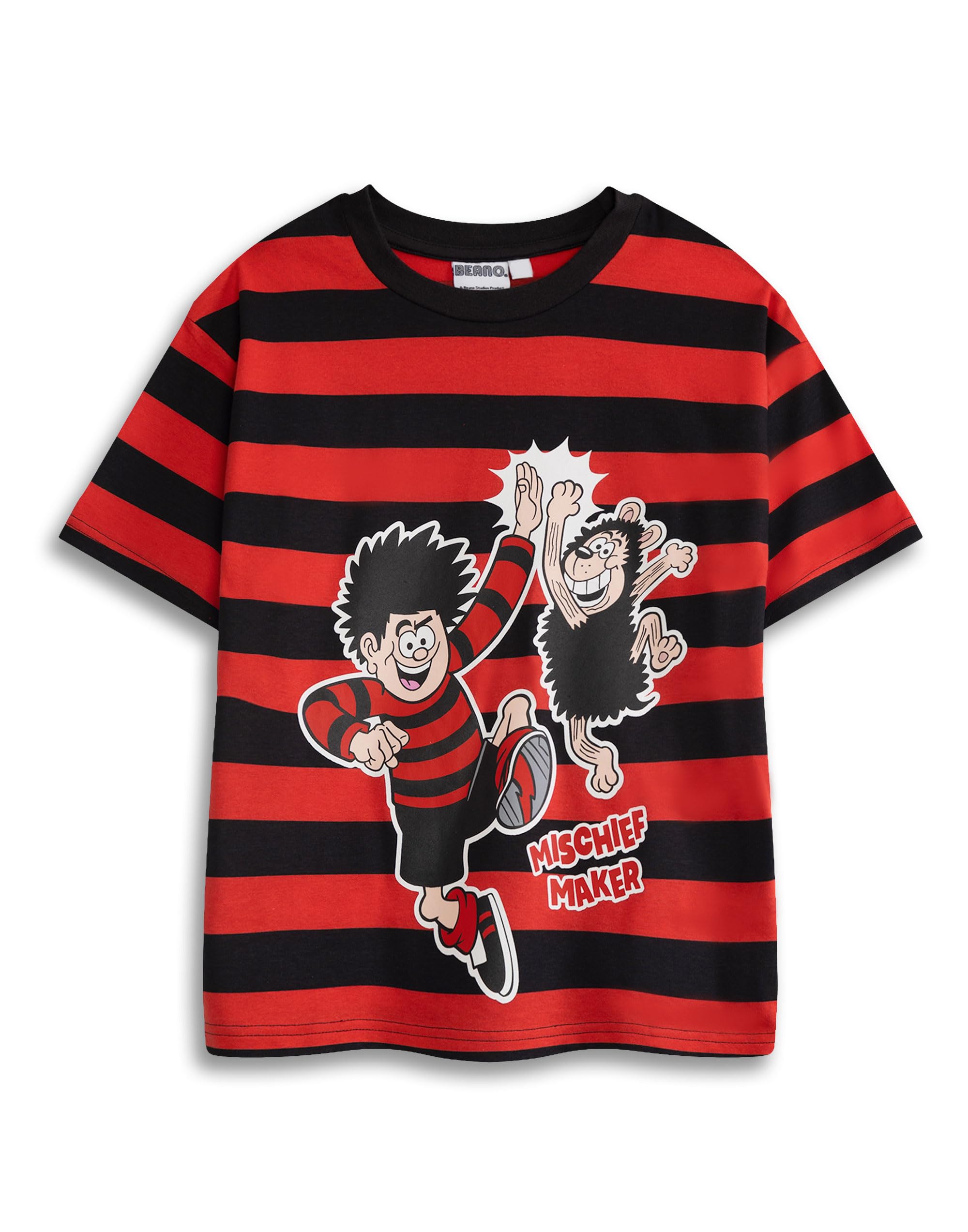 Vanilla Underground Boys Red Beano Dennis The Menace Graphic Tee | Short Sleeve Crew Neck T-Shirt With Mischief Maker Print | Kids Cartoon Top | Gnasher Character Streetwear | Beano Merch